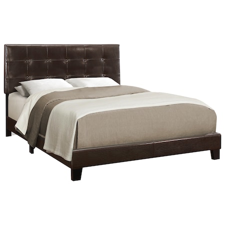 Monarch Specialties Bed, Queen Size, Platform, Bedroom, Frame, Upholstered, Pu Leather Look, Wood Legs, Brown I 5922Q